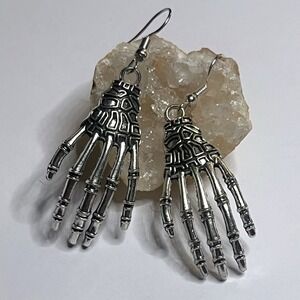 Sterling Silver Skeleton Hand Earrings Gothic Punk Halloween Jewelry Gift -New
